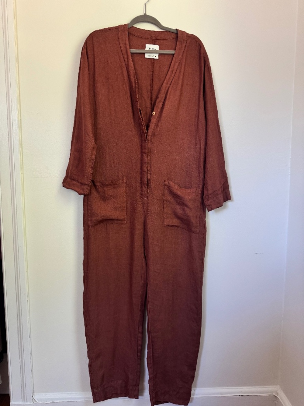 100% Linen Zara Chestnut Brown Jumpsuit (maternity friendly)